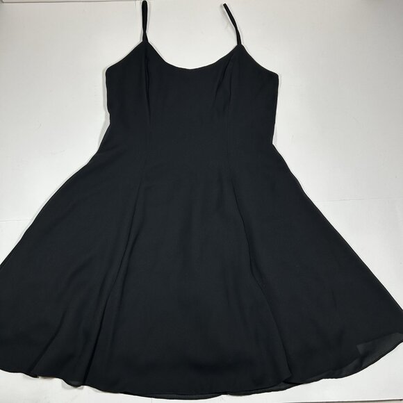 Vtg Unbranded Women Black Open Back Spaghetti Strap Short Dress Fit & Flare L ?! - Picture 3 of 10